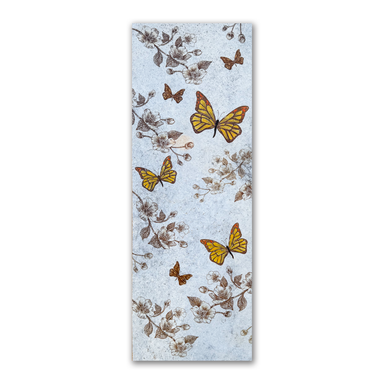 Hand glazed butterflies with cherry blossoms on a vertical wall art porcelain tile