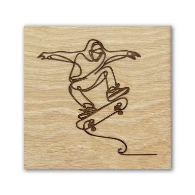 Line Art image featuring a skateboarder on a baltic birch wood tile