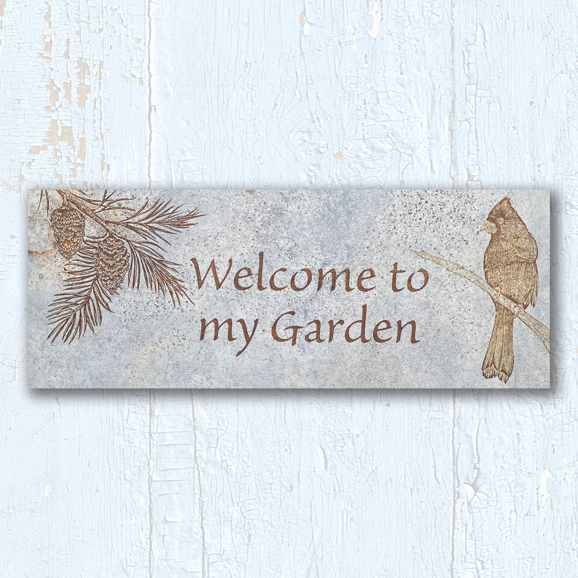 4"X12" Cardinal and Pine Bough Personalized Garden Sign